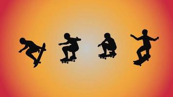 abstract background of silhouette skateboard pose move trick vector