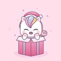 merrry christmas unicorn inside cute box vector