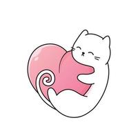 cute cat with big pink heart vector