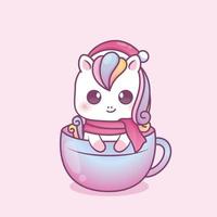 merrry christmas unicorn inside colorful cup vector