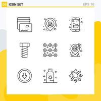 Pack of 9 Modern Outlines Signs and Symbols for Web Print Media such as finance security research protection lock Editable Vector Design Elements