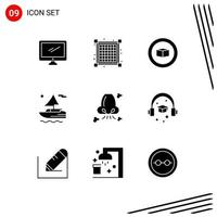 User Interface Pack of 9 Basic Solid Glyphs of nose breathe basic air river Editable Vector Design Elements