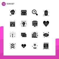 Modern Set of 16 Solid Glyphs Pictograph of code food theater drinks beer Editable Vector Design Elements