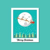 Santa sleigh flying over the moon image on polaroid photo frame vector