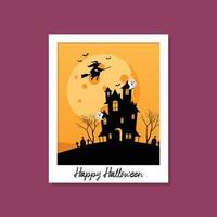 Witch flying over hauntd house with moon on background vector