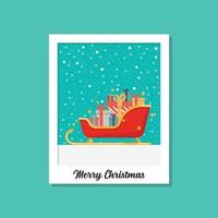 Santa sleigh full of present boxes image on polaroid photo frame vector