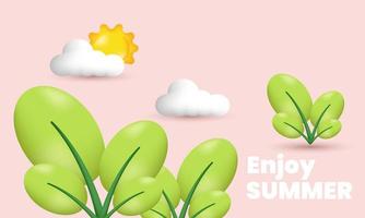 illustration cute 3d flower enjoy summer realistic clouds isolated on background vector