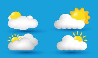 illustration set collection 3d weather forecast sign meteorological sun cloud isolated on background vector