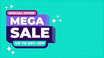 Mega sale banner design with flat retro style, trendy colorful background for media promotion social media post and web banner vector