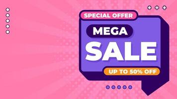 Mega sale banner design with flat retro style, trendy colorful background for media promotion social media post and web banner vector