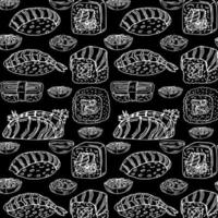 Pattern with sushi isolated on black background. Design for chalkboard vector