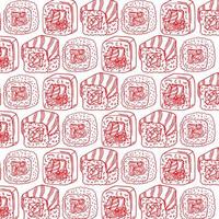 Pattern with japan red sushi isolated on white background. vector