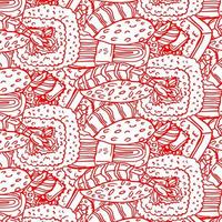 Pattern with japan red sushi isolated on white background. vector