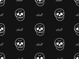 Skull cartoon character seamless pattern on black background vector