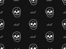 Skull cartoon character seamless pattern on black background vector