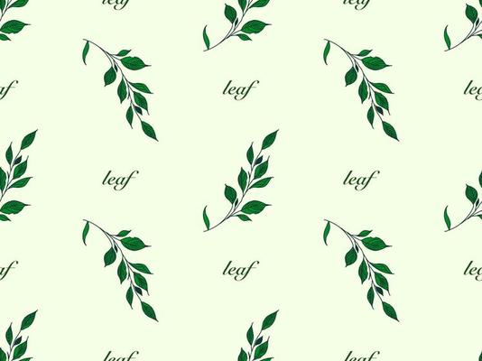 Leaf cartoon character seamless pattern on green background
