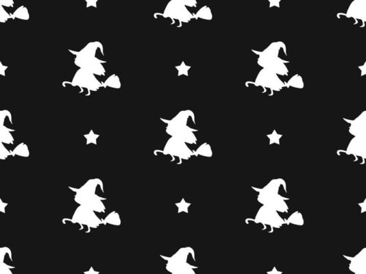 Witch cartoon character seamless pattern on black background