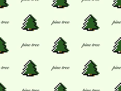 Pine Tree cartoon character seamless pattern on green background vector