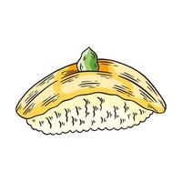 Uni Nigiri Sushi or Sea Urchin on Japanese Rice Hand Drawn vector
