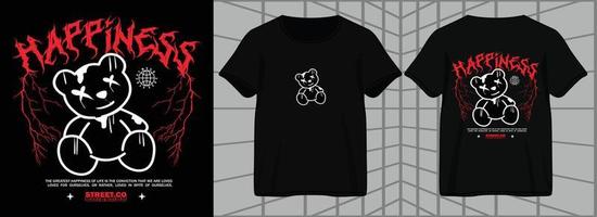 happiness teddy bear for street style tshirt design graphic vector