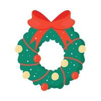 Christmas wreath with ribbons, balloons and a bow. vector