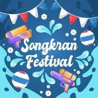 Songkran thailand festival colorful square social media banner water splash design tropical background template design vector