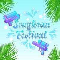 Songkran thailand festival colorful square social media banner water splash design tropical background template design vector