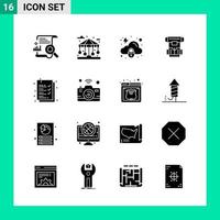 Pack of 16 Solid Style Icon Set Glyph Symbols for print Creative Signs Isolated on White Background 16 Icon Set vector