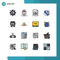 Universal Icon Symbols Group of 16 Modern Flat Color Filled Lines of gold truck image transport redial Editable Creative Vector Design Elements