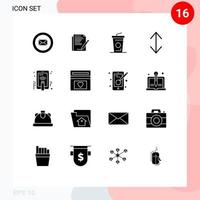 User Interface Pack of 16 Basic Solid Glyphs of gesture hand touch beverage hand down Editable Vector Design Elements