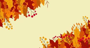 Hello autumn falling leaves. Autumnal foliage fall and popular leaves. Autumn design. Charming autumn pattern. Hand drawn. Vector illustration