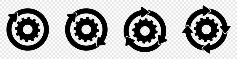 Gear set. Sync process. Black gear wheel icons. Cogwheel black vector icon. Gear set simple glyph web symbol. Setting gears icon. Vector illustration