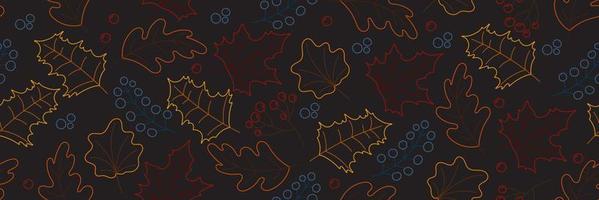 Vector hand drawn pattern with autumn elements on the dark gray background. Chalkboard imitation. Vector illustration