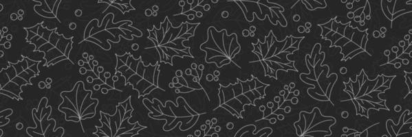 Vector hand drawn pattern with autumn elements on the dark gray background. Chalkboard imitation. Vector illustration