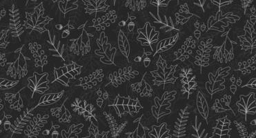 Vector hand drawn pattern with autumn elements on the dark gray background. Chalkboard imitation. Vector illustration