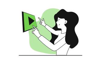 mujer aprendiendo sobre el concepto de ilustración de vector de plataforma en línea. curso de video en línea y educación web. formación y conocimiento digital en internet. estudio universitario y enseñanza en red para estudiantes