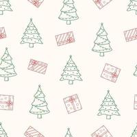 Seamless pattern Christmas tree and box gifts with a bow. Background vector concept of winter and new year.