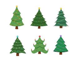 Christmas tree is traditionally decorated with toys and garlands. Vector illustration symbol of Christmas and New year.