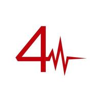 sporty number four 4 logo combined with Heartbeat vector design illustration