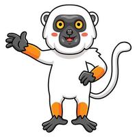 Cute sifaka lemur monkey cartoon waving hand vector