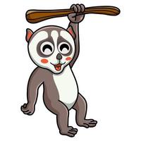 Cute little loris cartoon hanging on tree vector