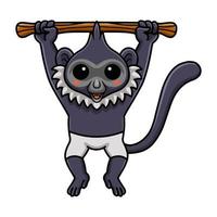 Cute delacour's langur cartoon hanging on tree vector