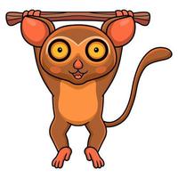 Cute little tarsier cartoon hanging on tree vector