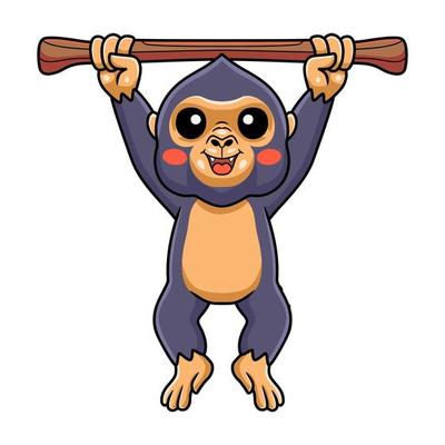 Cute little king kong cartoon hanging on tree
