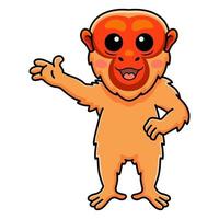 Cute bald uakari monkey cartoon waving hand vector