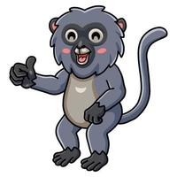 Cute dusky leaf monkey cartoon giving thumb up vector