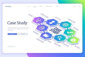 Case study isometric landing, vector web banner