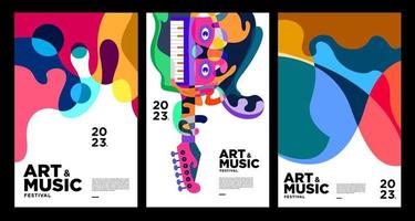 cartel del festival de música y arte colorido de verano y plantilla de portada 2023 vector