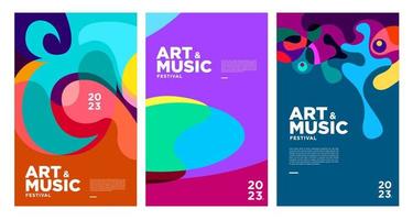 cartel del festival de música y arte colorido de verano y plantilla de portada 2023 vector