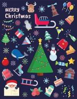 Merry Christmas vector element and icons, Christmas collection with Santa, snowman and Christmas tree poster card background design